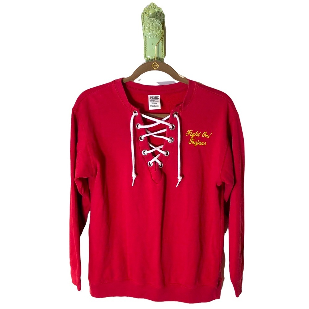 𝅺VS USC Trojans Football Corset Lace Up Sweatshirt Red Limited VS XS